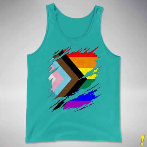 LGBTQ Progress Pride Flag Ripped Reveal Premium Tank Top - Teal